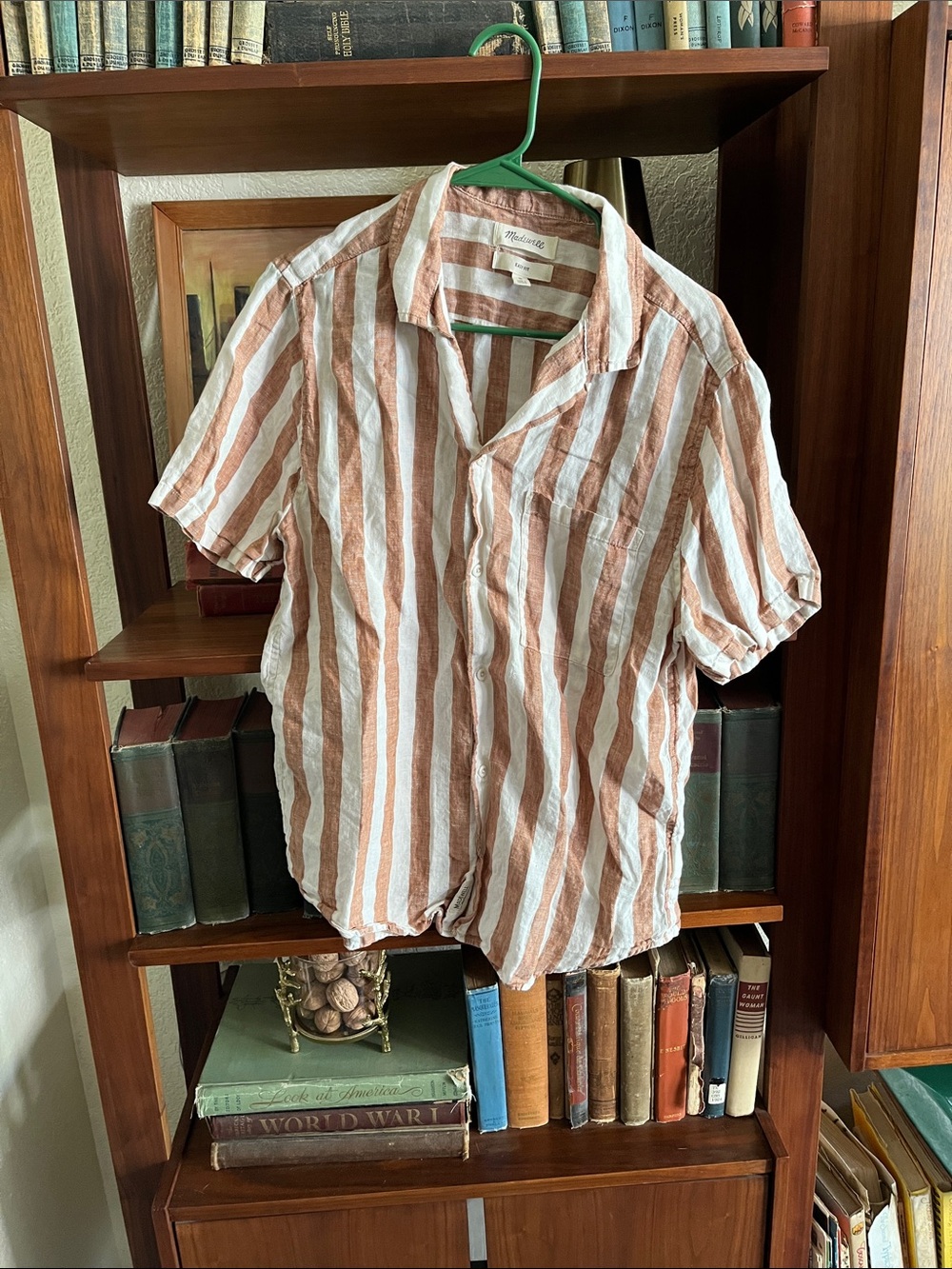 Madewell White and Rust Stripe Short-Sleeve Button-Down